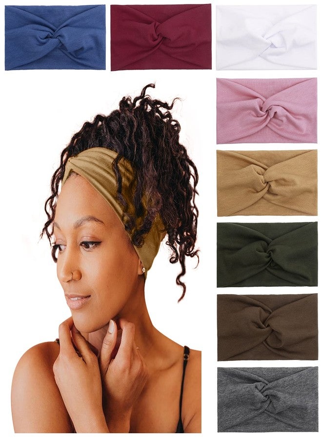 Tobeffect Headbands for Women Non Slip Turban Headband Boho Wide Head Band Womens Hair Wraps Accessories for Teen Girls 8 Pack Solid Colors - Image 1